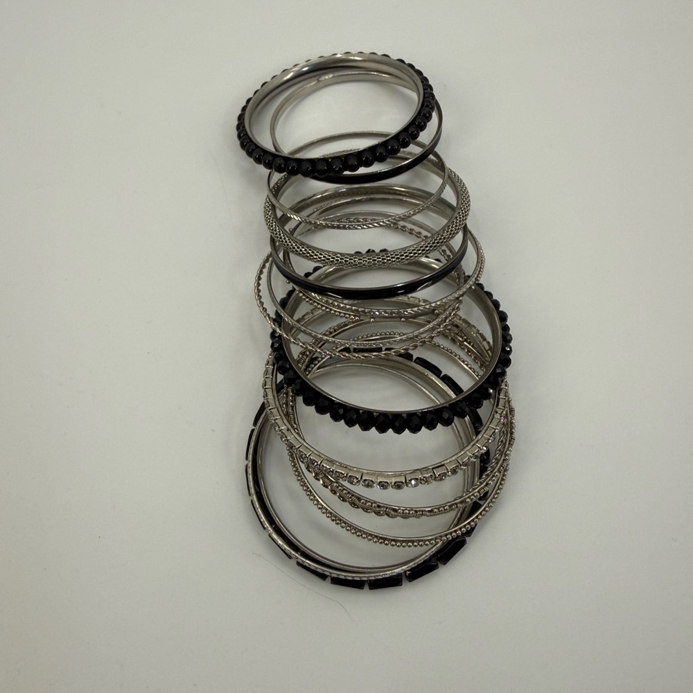 Black-Silver Multi-Layer Bracelet Stack Rhineston… - image 7